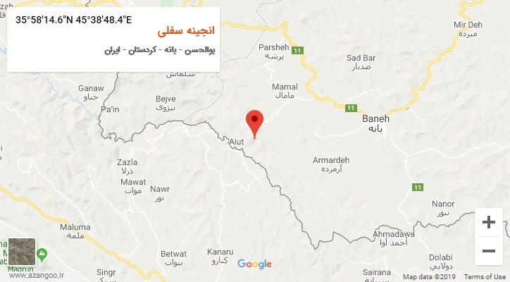 روستای انجینه سفلی بر روی نقشه