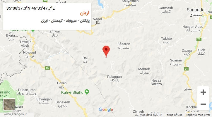 روستای اریان بر روی نقشه
