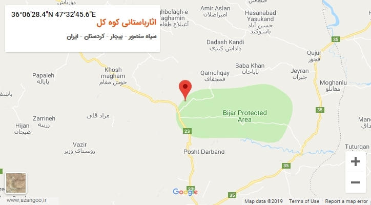 روستای اثارباستانی کوه کل بر روی نقشه