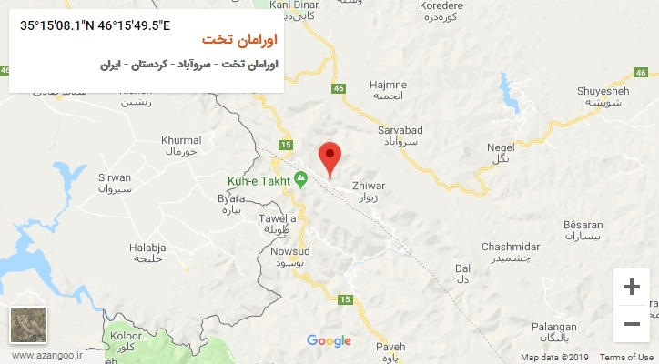 روستای اورامان تخت بر روی نقشه