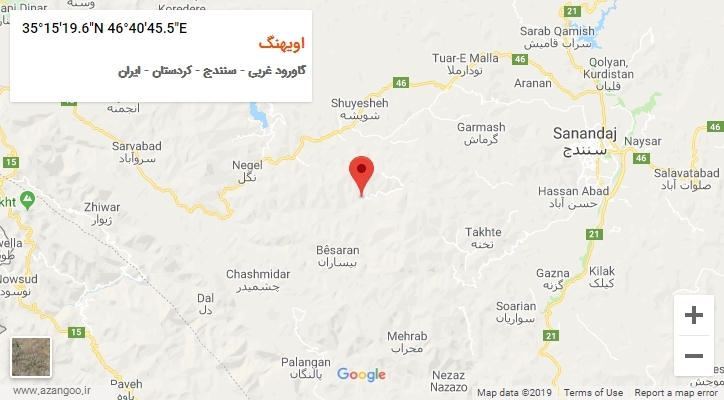 روستای اویهنگ بر روی نقشه