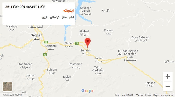 روستای اینچکه بر روی نقشه