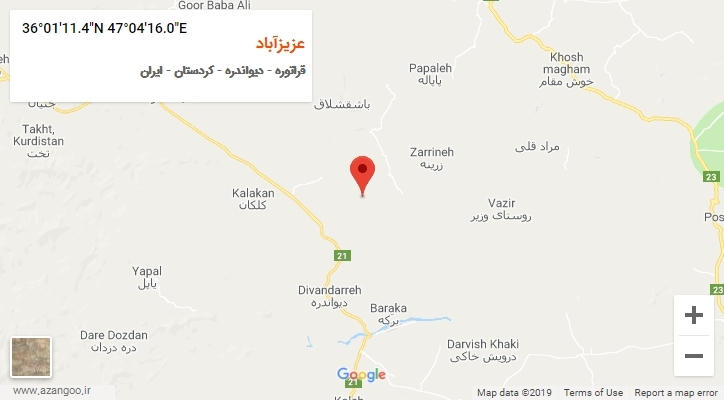 روستای عزیزآباد بر روی نقشه