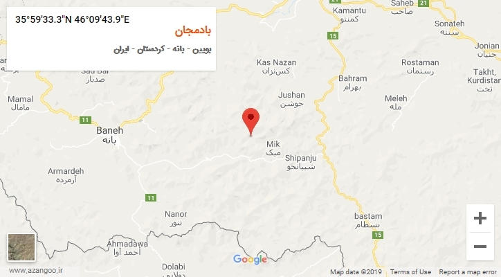روستای بادمجان بر روی نقشه