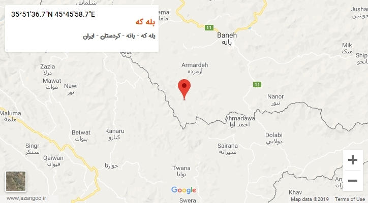 روستای بله که بر روی نقشه