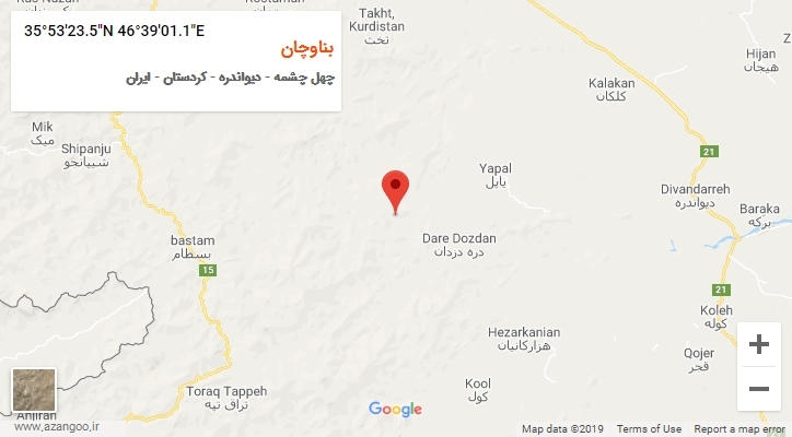 روستای بناوچان بر روی نقشه
