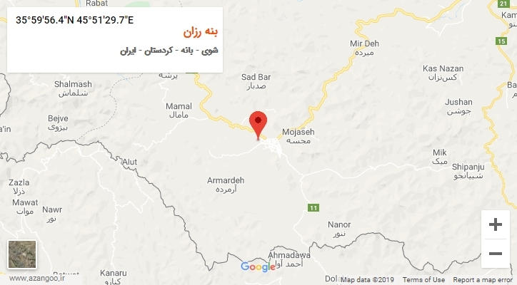 روستای بنه رزان بر روی نقشه