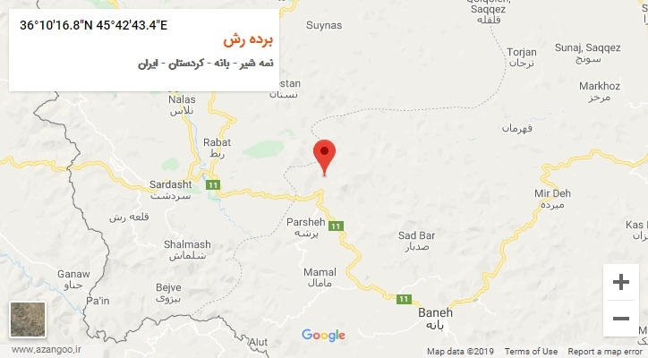 روستای برده رش بر روی نقشه