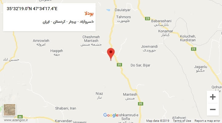 روستای بودلا بر روی نقشه