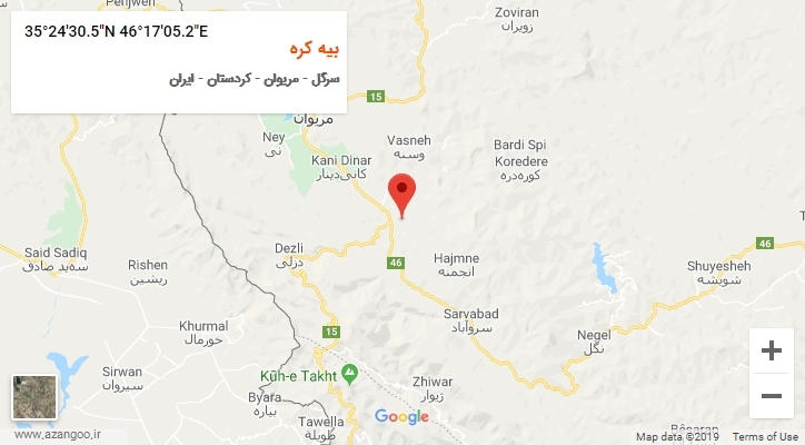 روستای بیه کره بر روی نقشه