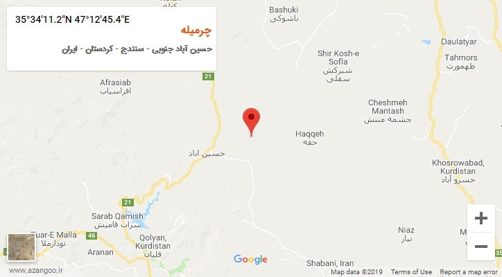 روستای چرمیله بر روی نقشه