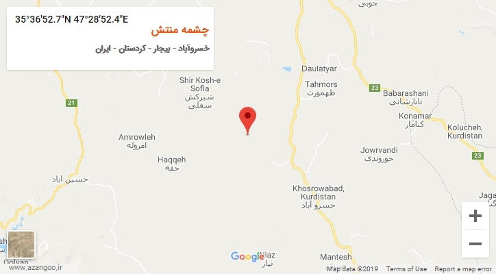 روستای چشمه منتش بر روی نقشه