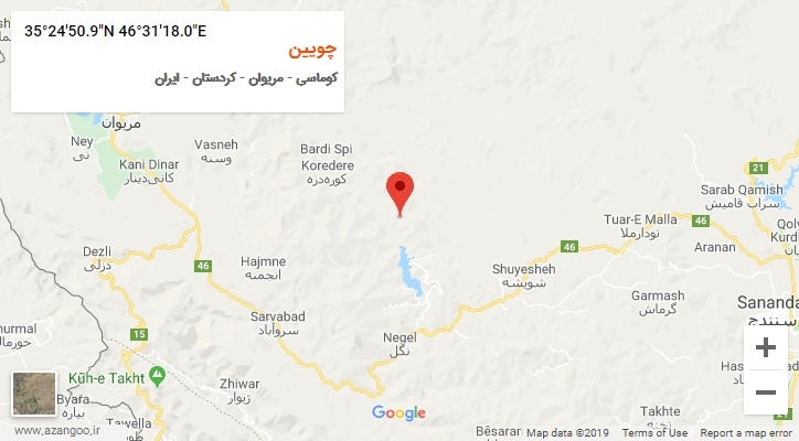روستای چویین بر روی نقشه