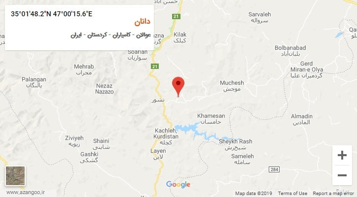 روستای دانان بر روی نقشه