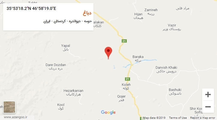 روستای دباغ بر روی نقشه