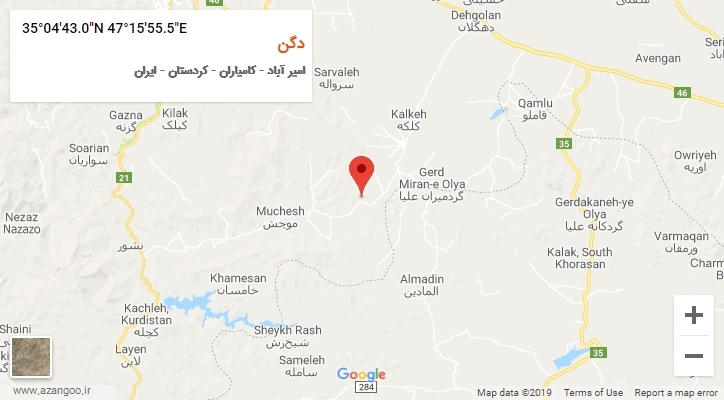 روستای دگن بر روی نقشه