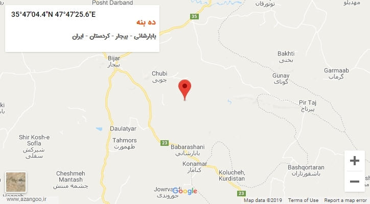 روستای ده بنه بر روی نقشه