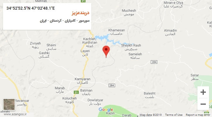 روستای دربندعزیز بر روی نقشه