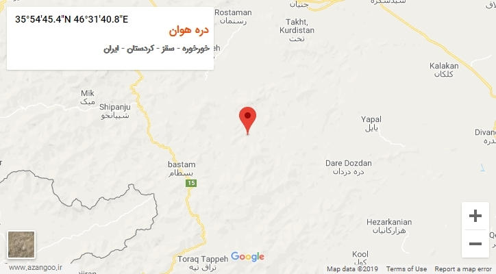 روستای دره هوان بر روی نقشه