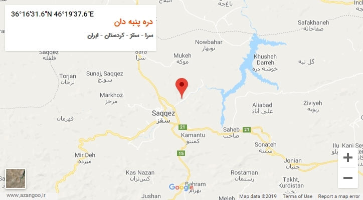 روستای دره پنبه دان بر روی نقشه