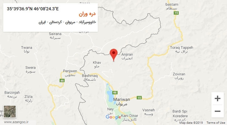 روستای دره وران بر روی نقشه