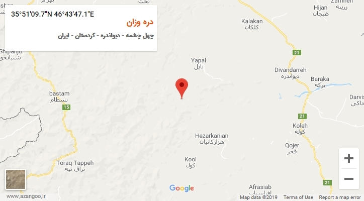 روستای دره وزان بر روی نقشه