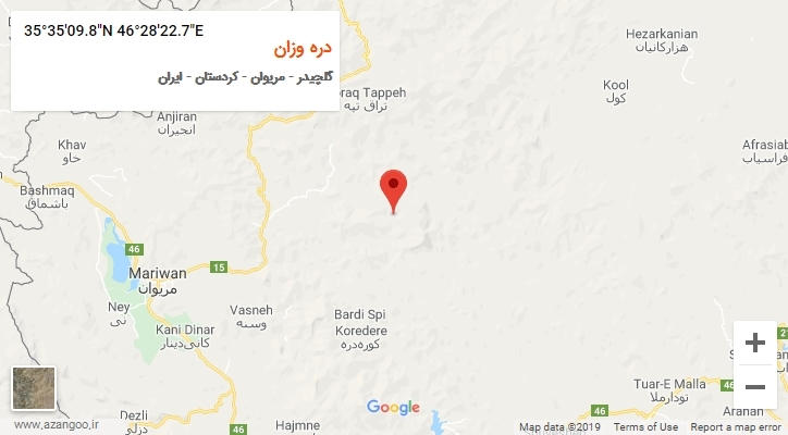 روستای دره وزان بر روی نقشه