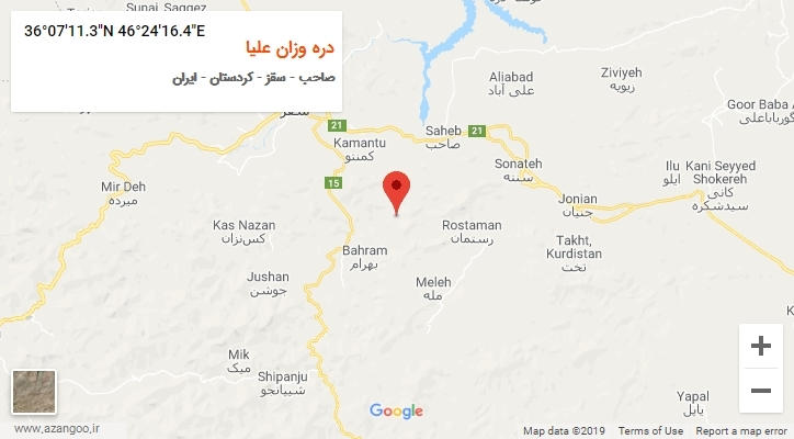روستای دره وزان علیا بر روی نقشه