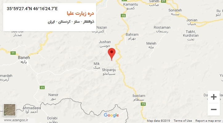 روستای دره زیارت علیا بر روی نقشه