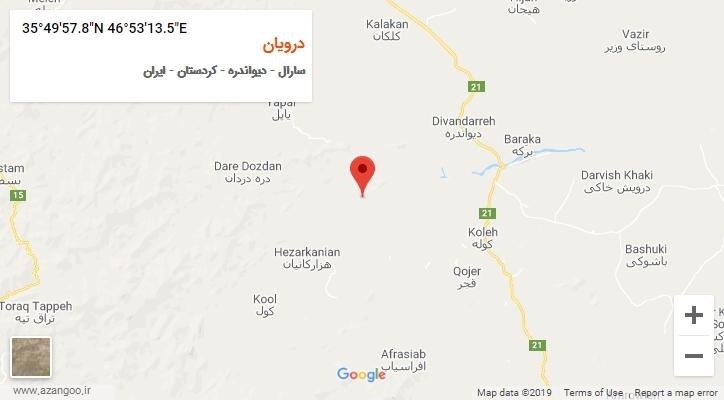 روستای درویان بر روی نقشه