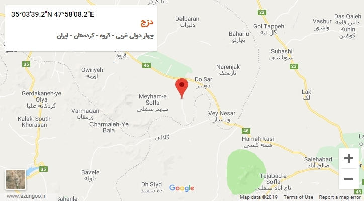 روستای دزج بر روی نقشه