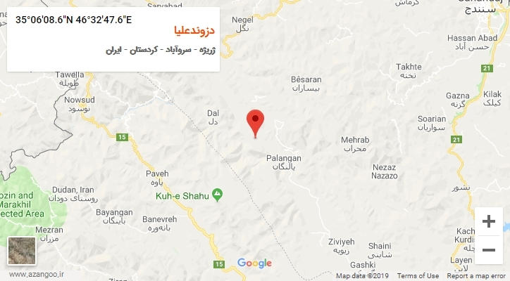 روستای دزوندعلیا بر روی نقشه