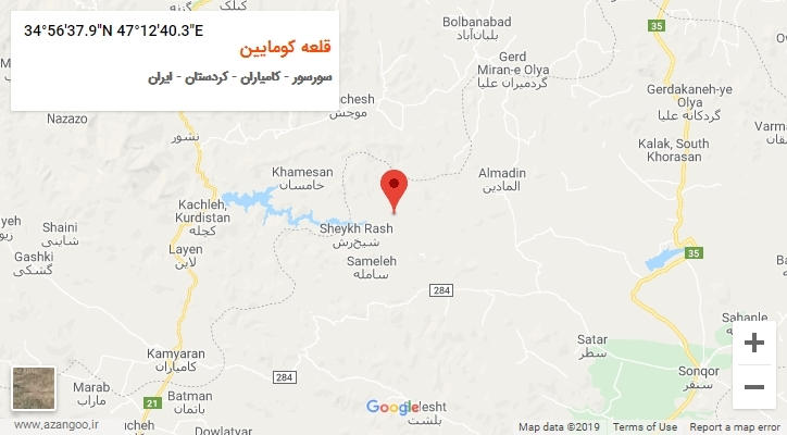 روستای قلعه کومایین بر روی نقشه