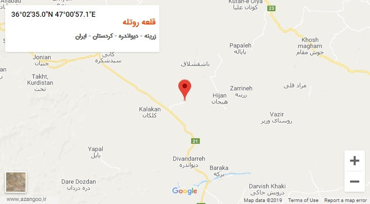 روستای قلعه روتله بر روی نقشه