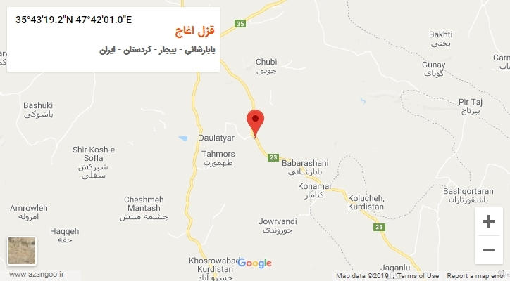 روستای قزل اغاج بر روی نقشه