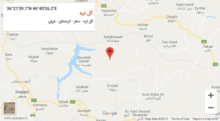 روستای گل تپه بر روی نقشه