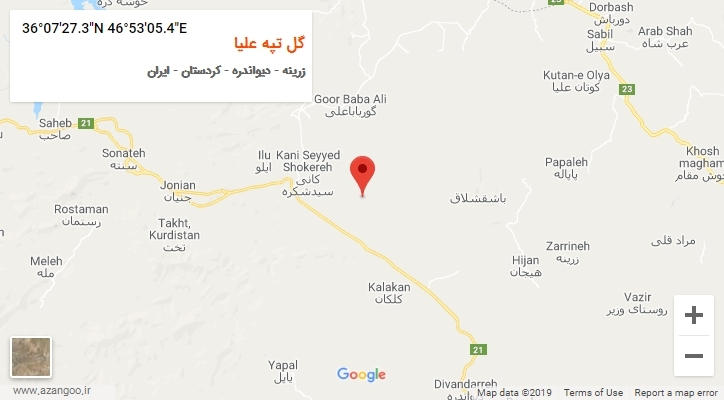 روستای گل تپه علیا بر روی نقشه