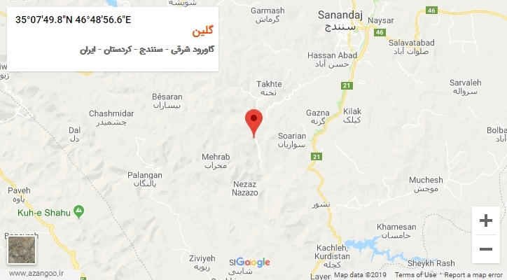 روستای گلین بر روی نقشه