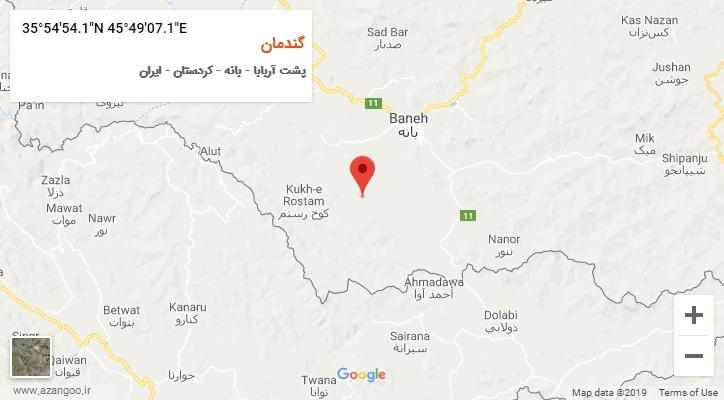 روستای گندمان بر روی نقشه