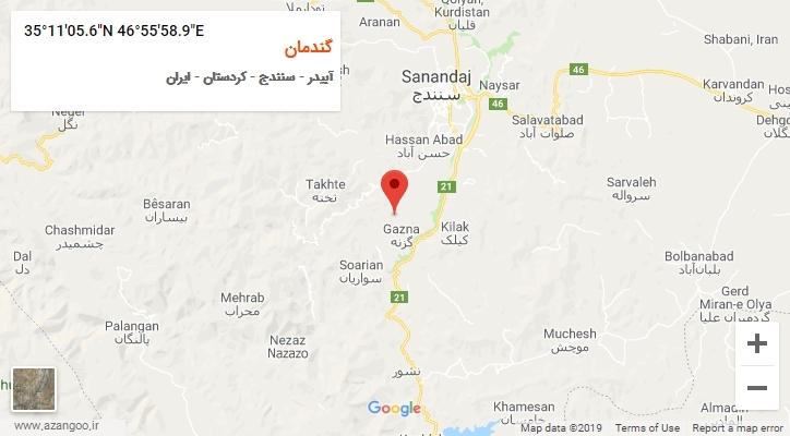 روستای گندمان بر روی نقشه