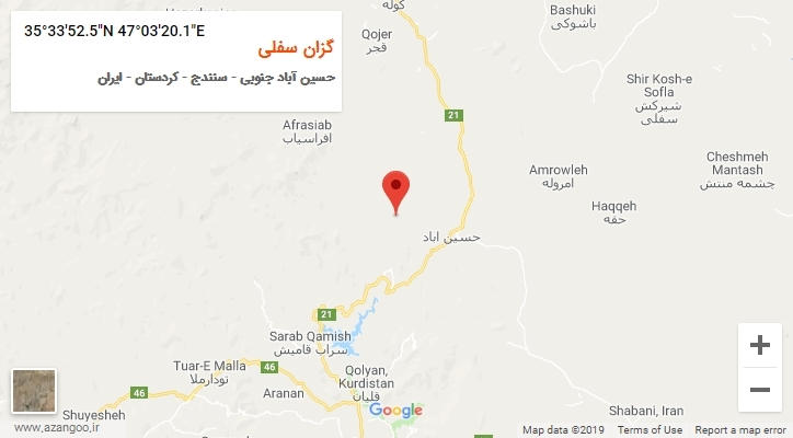 روستای گزان سفلی بر روی نقشه