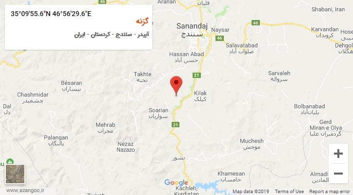 روستای گزنه بر روی نقشه