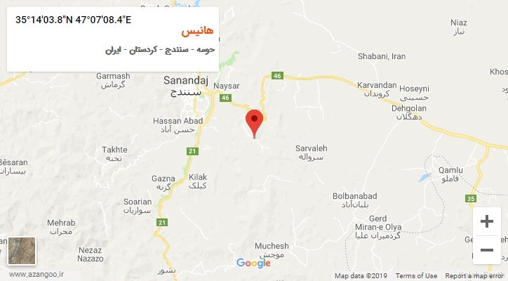 روستای هانیس بر روی نقشه