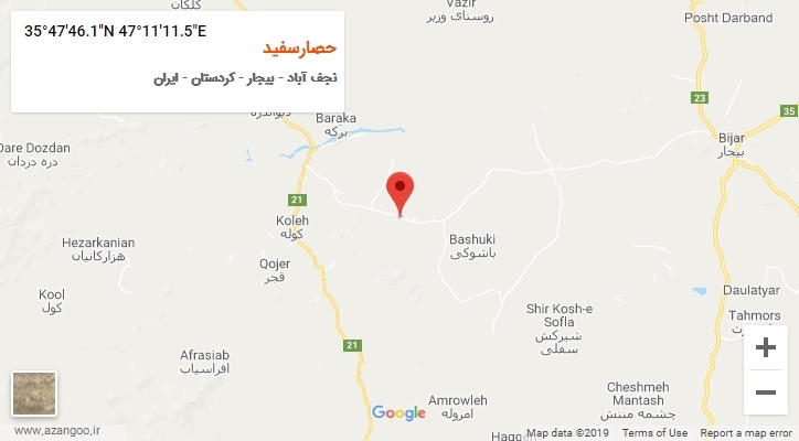 روستای حصارسفید بر روی نقشه