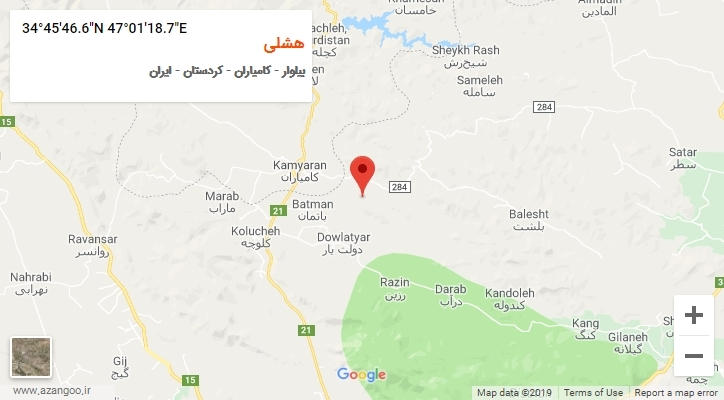 روستای هشلی بر روی نقشه