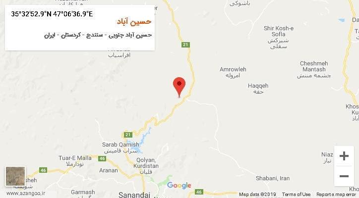 روستای حسین آباد بر روی نقشه