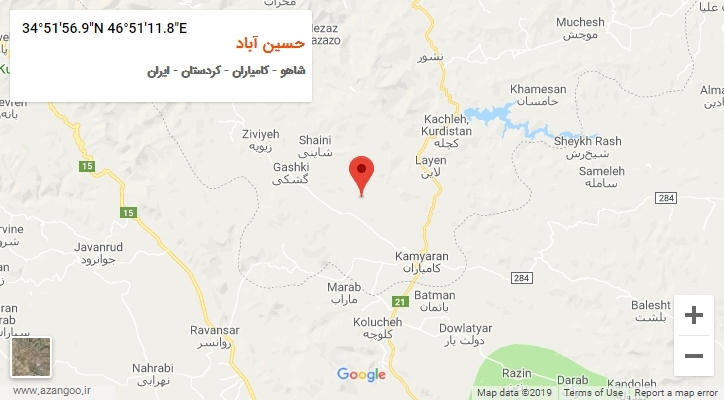 روستای حسین آباد بر روی نقشه