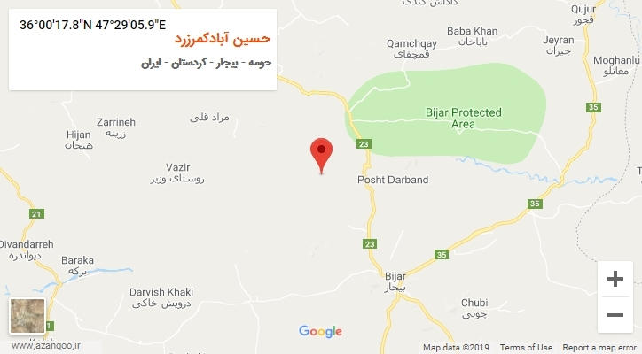 روستای حسین آبادکمرزرد بر روی نقشه