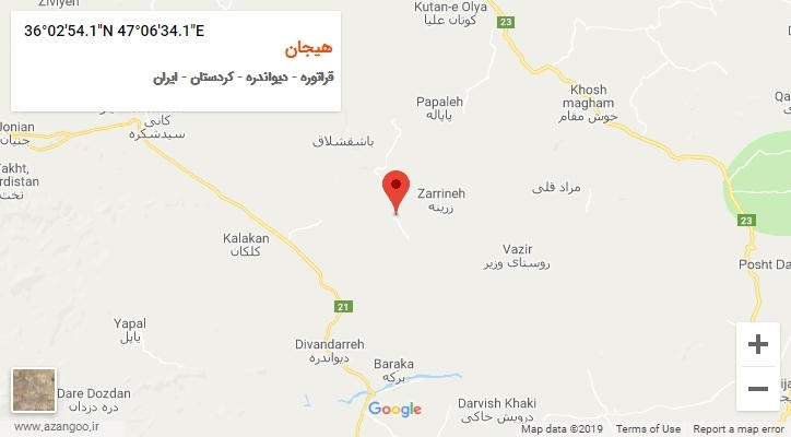 روستای هیجان بر روی نقشه