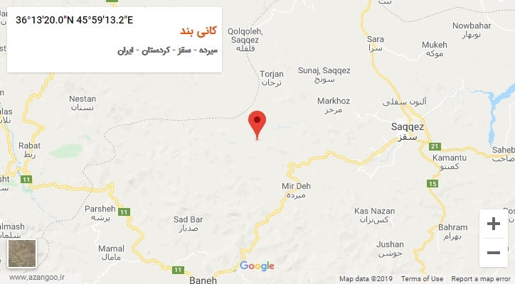 روستای کانی بند بر روی نقشه
